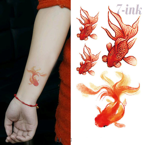 Faux tatouage temporaire étanche poisson doré, pour les manches, transfert à l'eau, 10.5*6 cm, pour enfants et adultes ► Photo 1/6