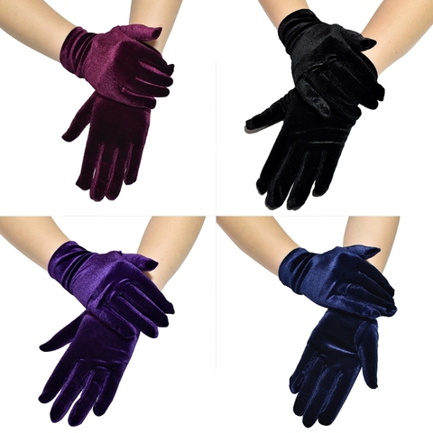 Femmes court velours doigt complet gants brillant couleur unie femme robe opéra Banquet robe fête danse élastique extensible mitaines ► Photo 1/6