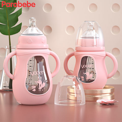 biberons bébé en verre mignon Silicone paille eau boissons bouteilles pour bébé lait alimentation ensemble bébé biberon nouveau-né biberon cuillère ► Photo 1/6