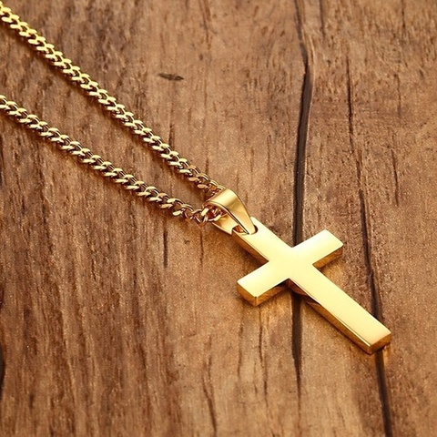 Punk acier inoxydable croix or argent couleur collier pour femmes hommes Vintage chaîne cristal pendentif longs colliers bijoux ► Photo 1/6