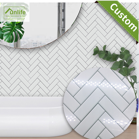 Funlife Imperméable Auto-adhésif Blanc Chevron Carreaux de Cuisine Meubles de salle De bain Carrelage Autocollant Sticker Mural 15*15 cm/20 * 20cmTS040 ► Photo 1/6