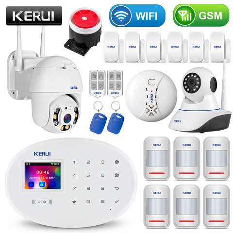 KERUI WIFI GSM système d'alarme de sécurité à domicile intelligent avec 2.4 pouces TFT écran tactile APP contrôle sans fil capteur cambrioleur caméra IP ► Photo 1/6