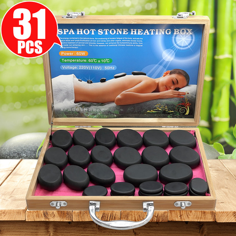 Tontin – ensemble de massage en pierre chaude, boîte chauffante en bambou, basalte, pièces/ensemble V/220V, CE ROHS, 31 110 ► Photo 1/6