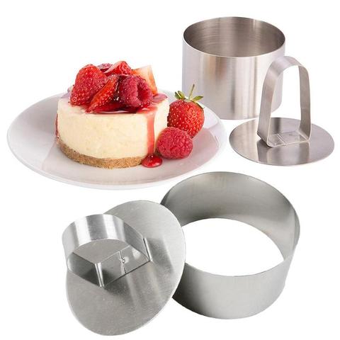 Moule à gâteau en acier inoxydable, outils de cuisson, anneaux de Mousse, fromage, salade, Dessert, biscuits, coupe avec plaque de poussée ► Photo 1/6