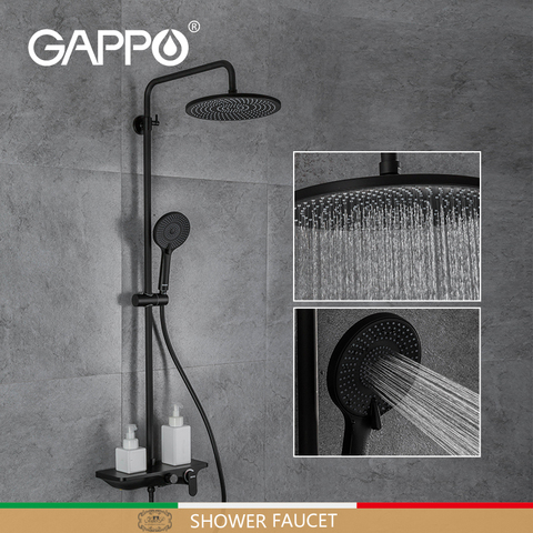 Gappo robinet de douche noir, salle de bains moderne système de douche de pluie robinet en laiton mélangeur de douche à étagère surdimensionnée G2495-5 ► Photo 1/6
