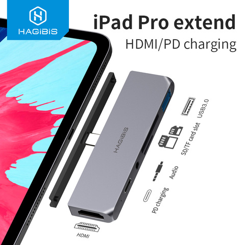 Hagibis USB C HUB TYPE-C vers HDMI-adaptateur compatible 3.5mm Audio PD chargeur USB 3.0 Port convertisseur pour iPad Pro Macbook ordinateur portable ► Photo 1/6