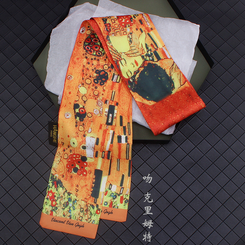 Gustav Klimt 《 le baiser 》 peinture à l'huile sergé foulard en soie femmes foulard maigre sac écharpe femme bandeau foulards enveloppes pour dames ► Photo 1/6