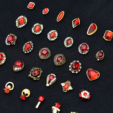 Gemmes 3D brillantes pour ongles, or, rouge, cristal, alliage de strass, décorations Nail Art, paillettes à faire soi-même, accessoires, fournitures, TOP, 10 pièces ► Photo 1/6
