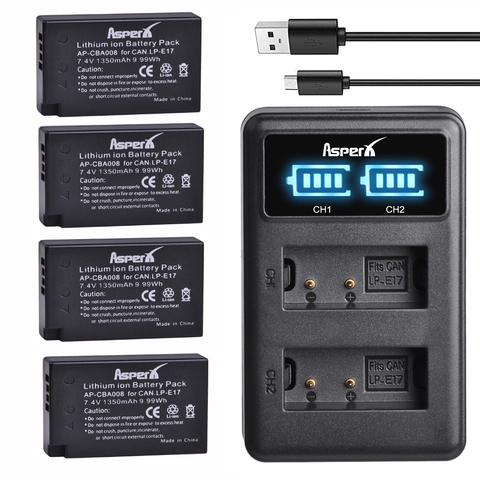 4 batteries rechargeables LPE17 LP E17 + double chargeur pour Canon EOS Rebel T6i 750D T6s 200D 760D M3 800D 8000D X8i ► Photo 1/6