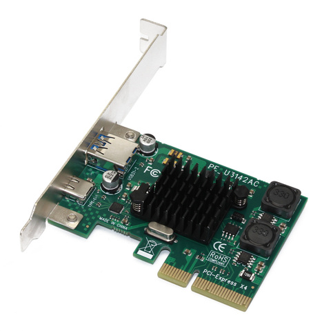 Carte d'extension USB3.1 pour carte mère ordinateur de bureau, 1000 mb/s, PCIE 4x Riser, double port A/type-c, ASM3142 ► Photo 1/6