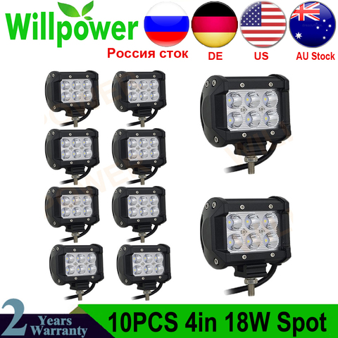 2 pièces/10 pièces 18W LED conduite lumière 18W Spot inondation 12V 24V 4 pouces LED barre lumineuse de travail 4x4 barre de LED Offroad voiture LED ampoule pour Niva 4x4 ► Photo 1/6