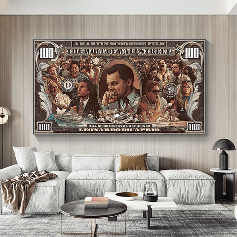 Toile de peinture Graffiti Street Money Art 100 Dollar, affiches et imprimés loup de Wall Street Pop Art pour décor de salon ► Photo 1/6