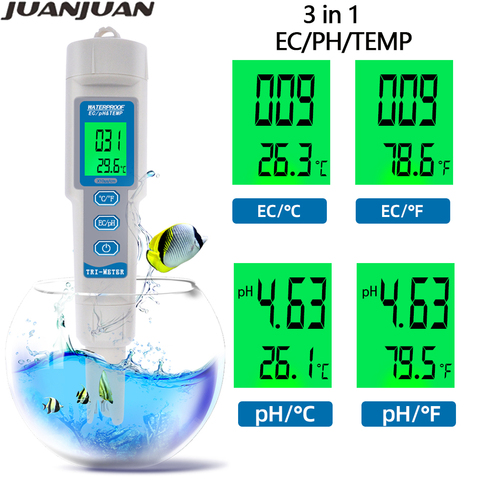 Ph-mètre numérique testeur EC 3 en 1 PH EC compteurs de température moniteur de qualité de l'eau pureté conductivité mesure outil pour Aquarium 40% de réduction ► Photo 1/6