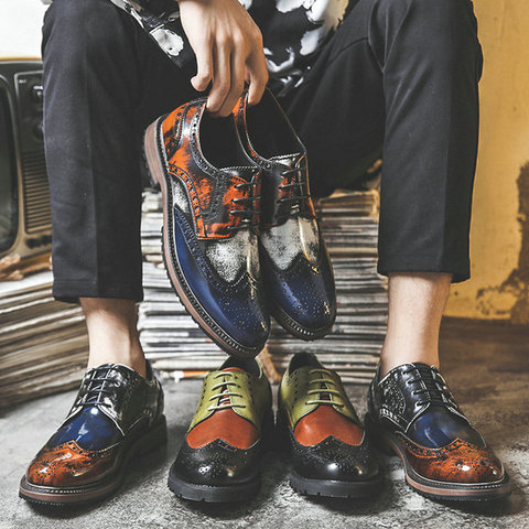 Brogue-chaussures Oxfords plates plates pour hommes, bureau, chaussures en cuir verni, à la mode, de différentes couleurs, pour fêtes de mariage, A57-55 ► Photo 1/6