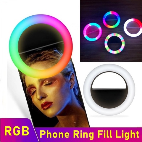 Tongdaytech rvb LED lumière De remplissage couleur réglable téléphone Selfie anneau lampe Photo pour Youtube maquillage vidéo en direct Aro De Luz Para celulaire ► Photo 1/6
