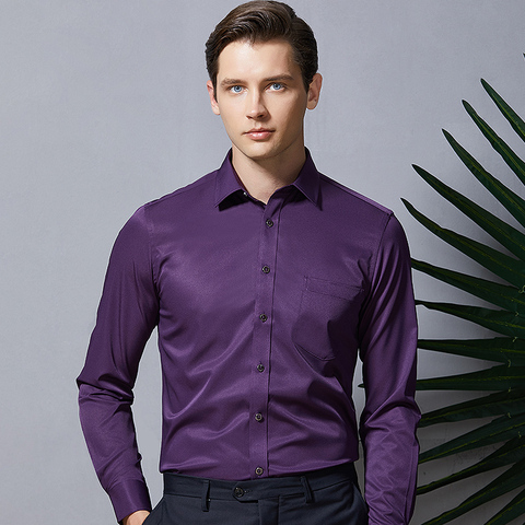 Hommes chemises à manches longues 2022 violet chemises formelles pour hommes coupe ajustée affaires Stretch Anti-rides professionnel outillage mâle Blouse ► Photo 1/6