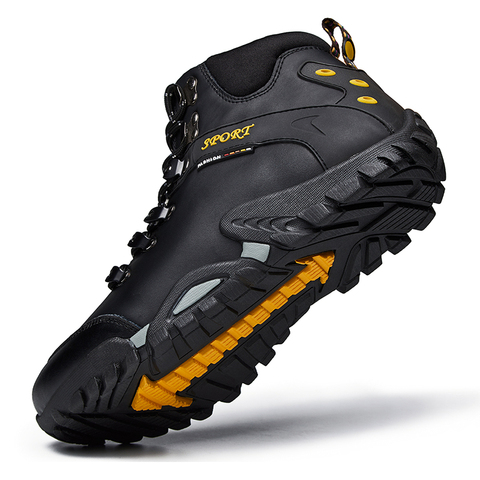 Bottes en cuir véritable pour homme bottes de randonnée pour homme randonneur hiver Trekking randonnée botte floue hommes botte de neige imperméable aventure chaussure ► Photo 1/6