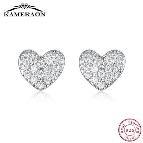 925 boucles d'oreilles en argent Sterling avec des cœurs de zircon cubique corée femmes bijoux de mode mignon brillant belle petites boucles d'oreilles ► Photo 1/6