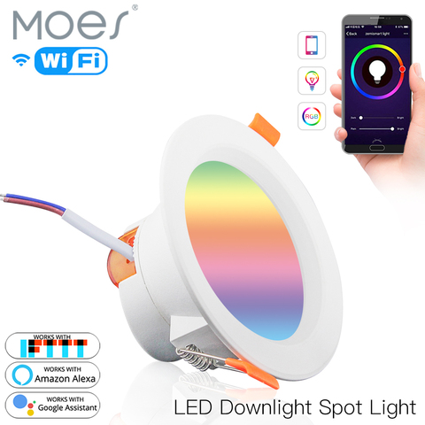 Spot lumineux LED circulaire intelligent avec wi-fi, 7W, rvb, lumière chaude et froide, lumière changeante de couleur, 2700-6500K, fonctionne avec Alexa et Google Home ► Photo 1/6