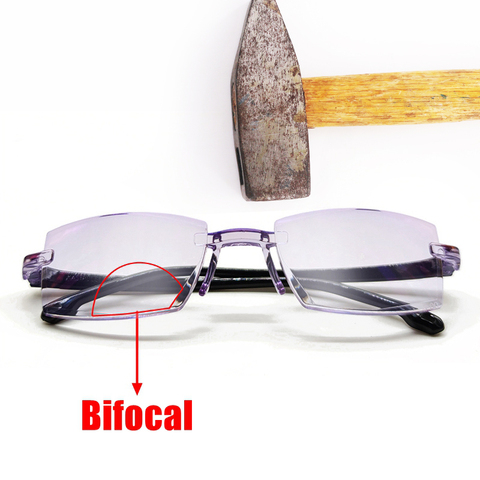 Lunettes de lecture sans bords pour hommes et femmes | Lunettes Bifocal loin près des verres, Anti lumière bleue grossissement presbyte, lunettes Diopter + 150 TR90 ► Photo 1/6