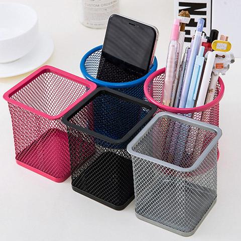 1 pièces nouveau porte-crayons bureau bureau métal maille carré stylo Pot tasse Case conteneur organisateur Durable porte-crayon ► Photo 1/6