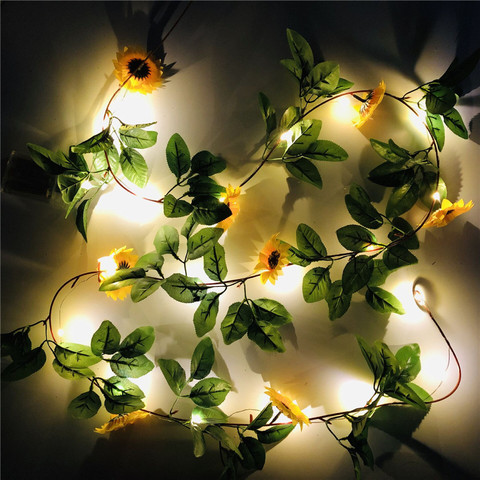 2M 20leds Simulation Tournesol Guirlandes Vignes Suspendues Plante Guirlande pour Jardin Soirée Mariage Noël Décoration De Thanksgiving ► Photo 1/6