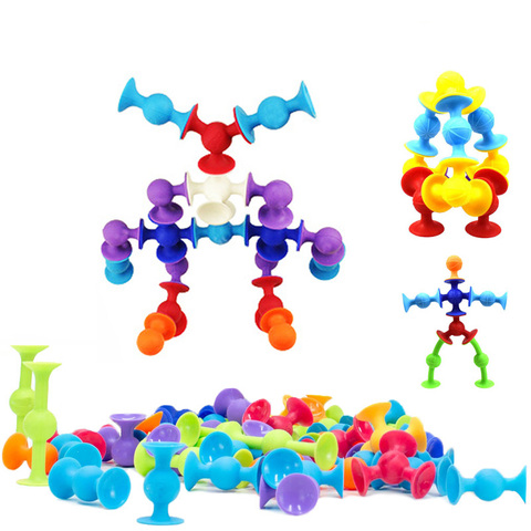 Silicone souple ventouse blocs de Construction jouets bricolage Silicone bloc modèle ventouse assemblé Construction éducatif drôle jouets pour les enfants ► Photo 1/6