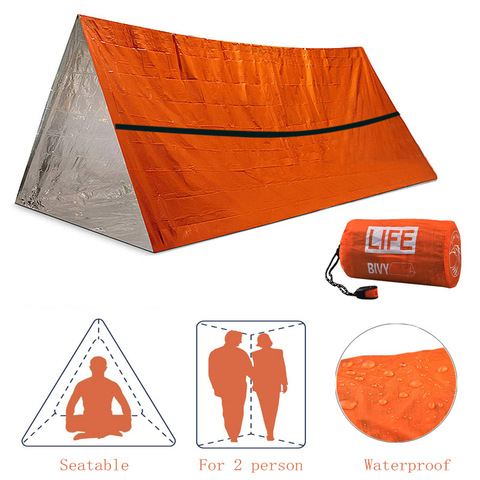 Abri d'urgence imperméable pour 2 personnes, couverture thermique, sac de survie SOS, Tube de survie, tente d'urgence avec sifflet ► Photo 1/6