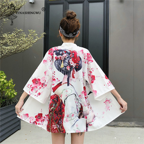 Costume Kimonos manteau pour femme, 14 Styles, Yukata Harajuku, imprimé de grue Kawaii, chemises japonaises Haori, Cardigan japonais ► Photo 1/6