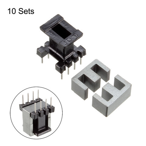 Uxcell 10 ensembles EE10 4 avec bobine de transformateur 4pin noyau de Ferrite PC40 Vertical 20 moitiés de Ferrite et 10 canettes ► Photo 1/4