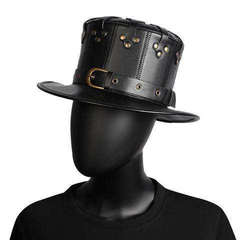 Adulte noir riveté en cuir PU Halloween peste docteur chapeau plat Steampunk gothique Cosplay accessoires de déguisement ► Photo 1/5