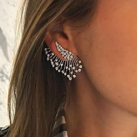 Huitan personnalité aile forme femmes boucles d'oreilles brillant cubique zircone femme mariage boucles d'oreilles couleur argent bijoux de mode ► Photo 1/3