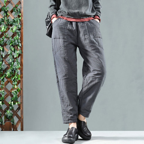 Pantalon sarouel matelassé, épais et chaud, en coton, ample et décontracté pour Femme, nouveau Style artistique, taille élastique, S105, automne et hiver ► Photo 1/6