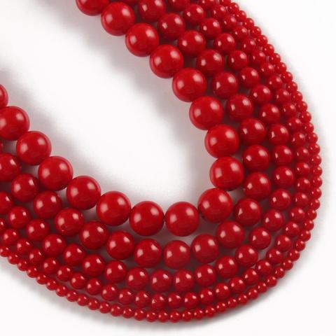 Perles rondes en pierre naturelle 10/12, 4/6/8/Bracelet à breloques mm, Jades de corail rouge, en vrac, accessoires pour la fabrication de colliers, bijoux à bricoler soi-même ► Photo 1/6