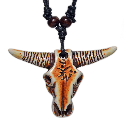 FX001Tauren collier taureau crâne pendentif Cool tête de boeuf tour de cou rétro bijoux style Tribal Imitation Yak os collier amulette cadeau ► Photo 1/5