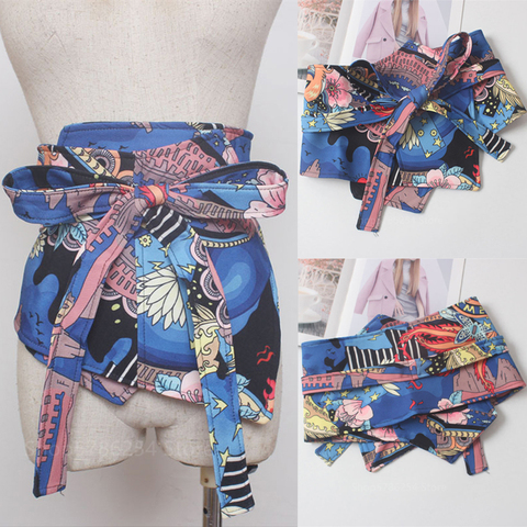 Kimomo Obi – ceinture large pour femmes, Streetwear asiatique, rétro, imprimé Floral, nœud papillon, Yukata, nouvelle mode japonaise, taille haute ► Photo 1/6