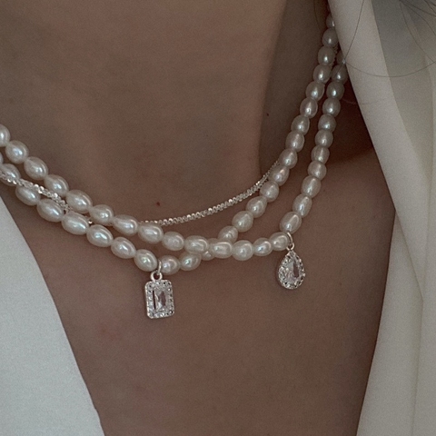 MENGJIQIAO – collier ras du cou en perles d'eau douce pour femmes et filles, élégant, en cristal carré, à la mode, bijoux de mariage, japon, 2022 ► Photo 1/6