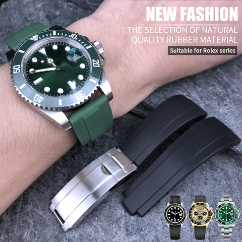 Sangle en silicone pour Rolex Daytona, 20mm, 21mm, pièce de rechange pour Yacht Master oysterflex, boucle pour déploiement à réglage fin ► Photo 1/6