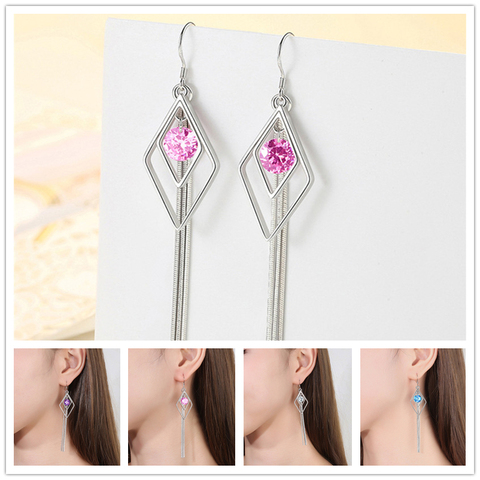 Boucles d'oreilles princesse pampilles pour femmes, bijoux longs, Zircon brillant, violet, losange, accessoires, cadeau, nouvelle collection ► Photo 1/6