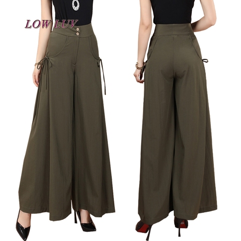Nouvelle grande taille été mode femmes solide large jambe lâche coton robe pantalon femme jupe décontractée pantalon Capris Culottes tb299 ► Photo 1/4