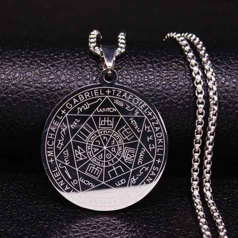 Witchcra-colliers pentagramme en acier inoxydable, sept archanges, bijoux de couleur argent, N18903 ► Photo 1/6