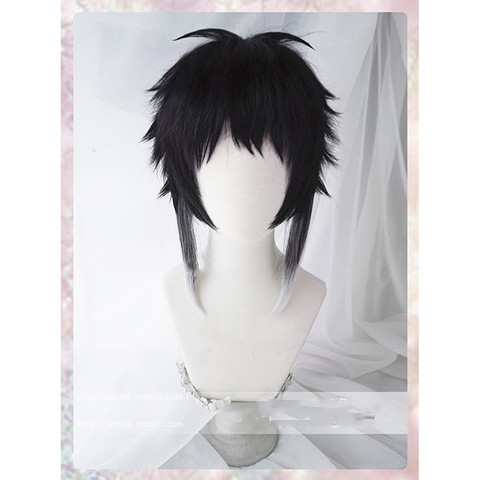 Bungo – perruques Cosplay noires courtes avec perruque blanche, cheveux résistants à la chaleur, Costume de chiens errants Ryunosuke Akutagawa + bonnet de perruque gratuit ► Photo 1/1