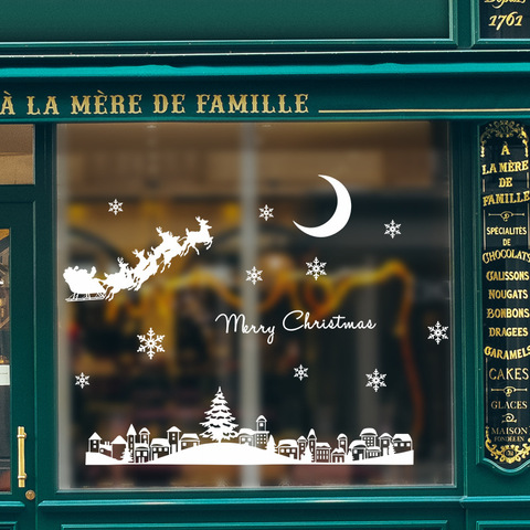 Père noël clair de lune ville noël autocollant mural pour fenêtre en verre vitrine festival décoration de la maison papier peint nouvel an autocollants ► Photo 1/6