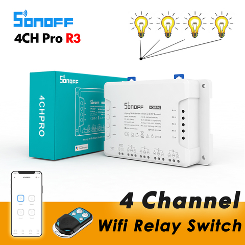 Sonoff 4CH Pro R2 / 4CH Pro R3 / 4CH R3 Smart Wifi relais commutateur Module 4 canaux eWeLink App contrôle travail avec Alexa Google Home ► Photo 1/6