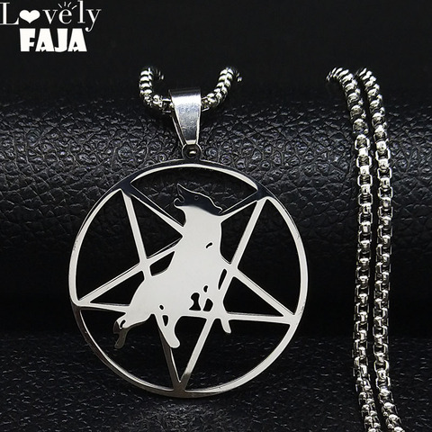 2022 mode pentagramme loup en acier inoxydable chaîne collier pour femmes/hommes couleur argent colliers pendentifs bijoux joyeria N1149 ► Photo 1/6