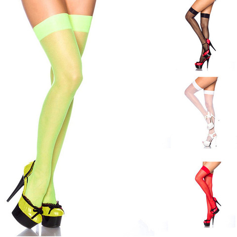 Chaussettes hautes en résille pour femmes, chaussettes Sexy, en résille transparente, noir blanc, rouge, néon, vert ► Photo 1/5
