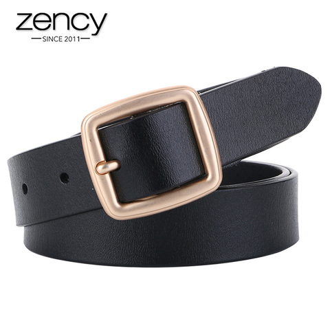 Zency femmes ceintures de luxe marque 100% en cuir véritable de haute qualité mode boucle ardillon ceinture pour jean noir blanc marron ► Photo 1/6