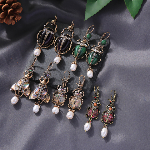 Kissme – Boucles d'oreilles pendantes, en forme d'insectes, pour femme, bijoux en pierre synthétique et perle de culture, vintage, tendance, pour Halloween, 2022 ► Photo 1/6