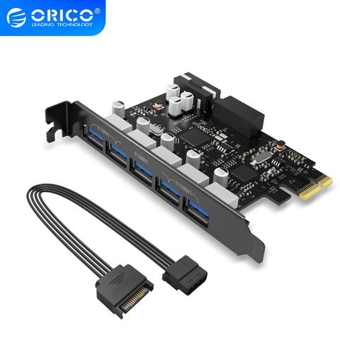 ORICO USB 3.0 carte d'extension PCI-E 5 Ports adaptateur Hub contrôleur externe carte Express avec cordon de connecteur d'alimentation à 4 broches ► Photo 1/6