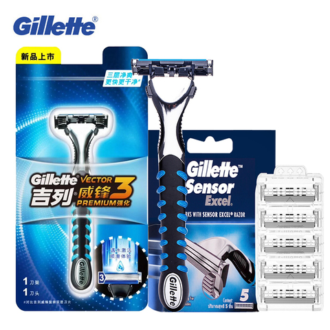 Gillette-lames de rasoir avec capteur Excel pour hommes, rechargeable, Vector3, rasoir pour barbe, cadeau, tête de remplacement tranchante ► Photo 1/6